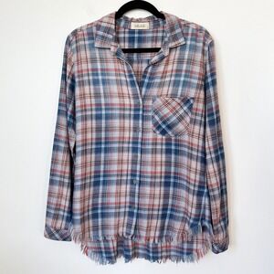Bella Dahl Plaid Frayed Hem Button Down Shirt Womens Small Western